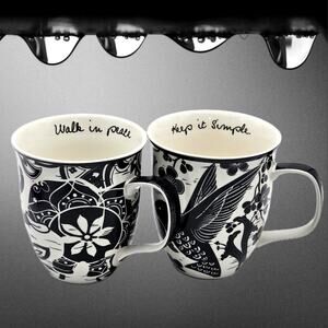 Karma Gifts Boho Ceramic Coffee Mug Set Bird Elephant Inspirational Gift